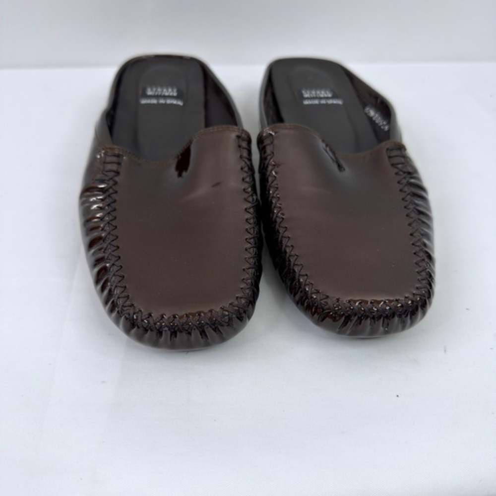 Stuart Weitzman Patent Leather Mules‎ Women 7.5 Turtle Brown - Picture 6 of 15